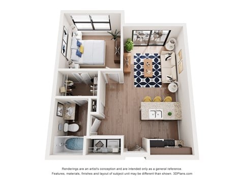 Floor plan for 1 bed, 1 bath, 603 sqft